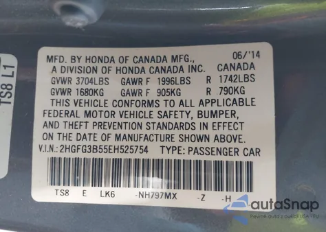 2014 Honda Civic Lx from USA, damaged, VIN 2HGFG3B55EH525754